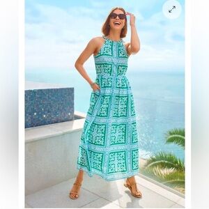 Talbots Green and White Maxi Dress